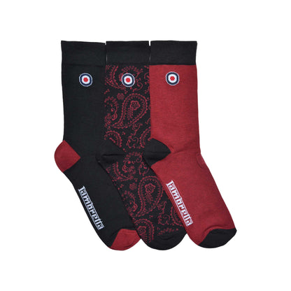 Black-Burgundy - Front - Lambretta Mens Paisley Socks (Pack of 3)