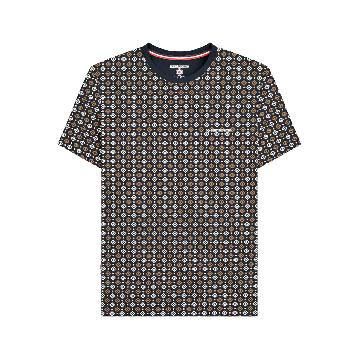 Navy-Tobacco - Front - Lambretta Mens SS25 Geometric T-Shirt