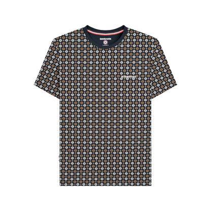 Navy-Tobacco - Front - Lambretta Mens SS25 Geometric T-Shirt