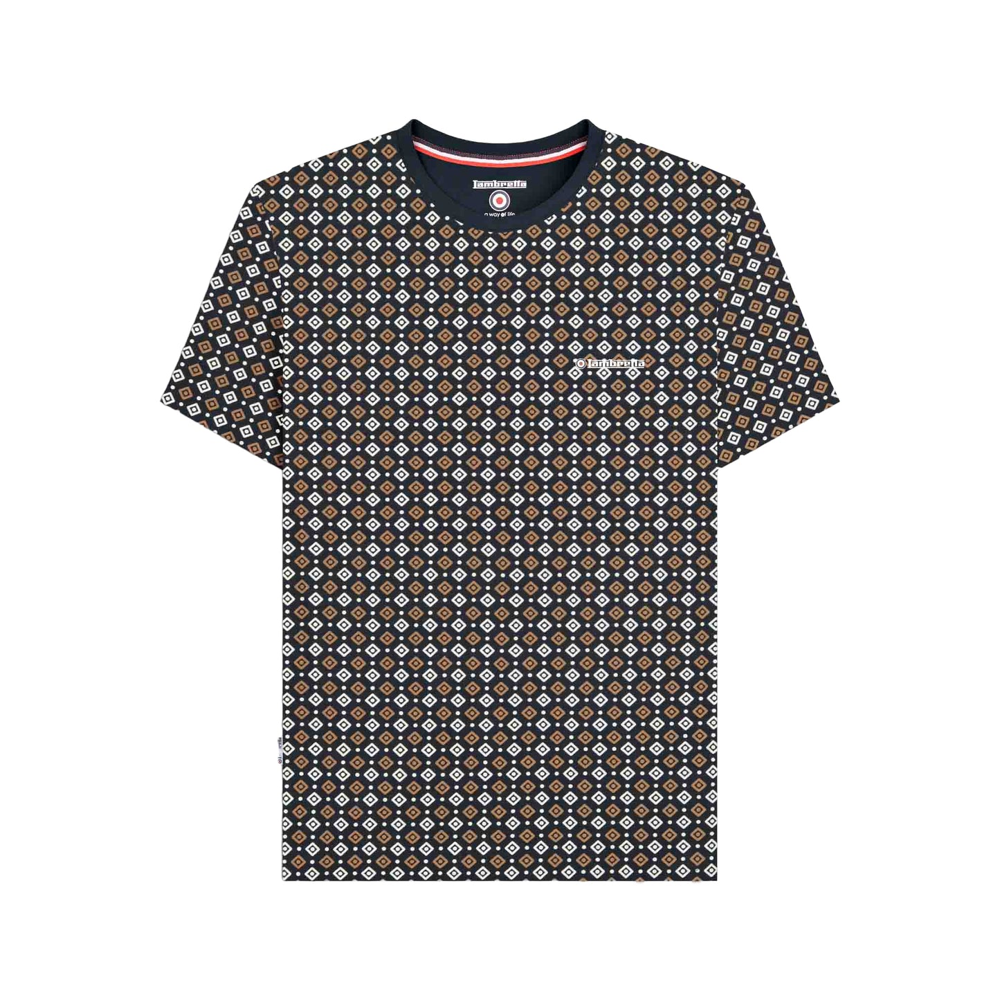 Navy-Tobacco - Front - Lambretta Mens SS25 Geometric T-Shirt