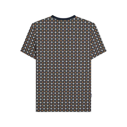 Navy-Tobacco - Back - Lambretta Mens SS25 Geometric T-Shirt