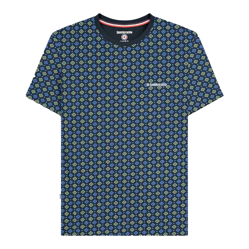 Navy-Basil - Front - Lambretta Mens SS25 Geometric T-Shirt