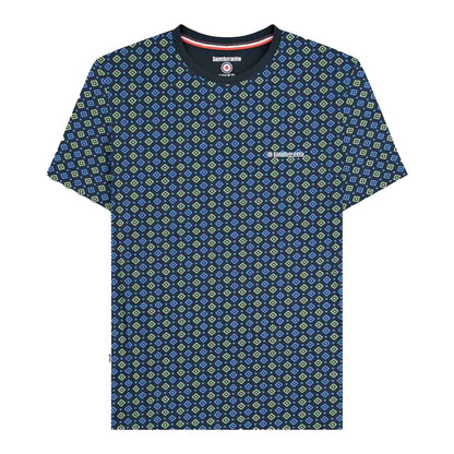 Navy-Basil - Front - Lambretta Mens SS25 Geometric T-Shirt