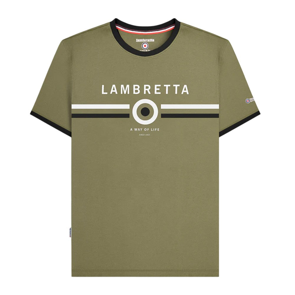 Khaki - Front - Lambretta Mens Target Ringer T-Shirt