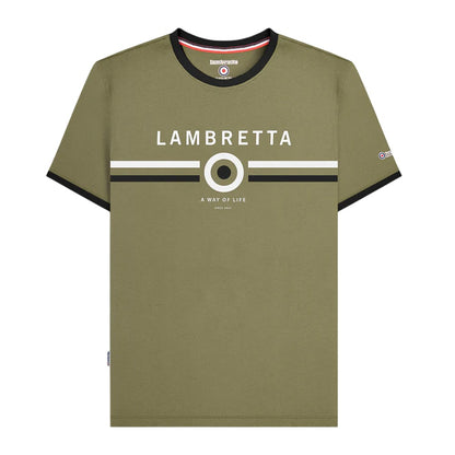 Khaki - Front - Lambretta Mens Target Ringer T-Shirt