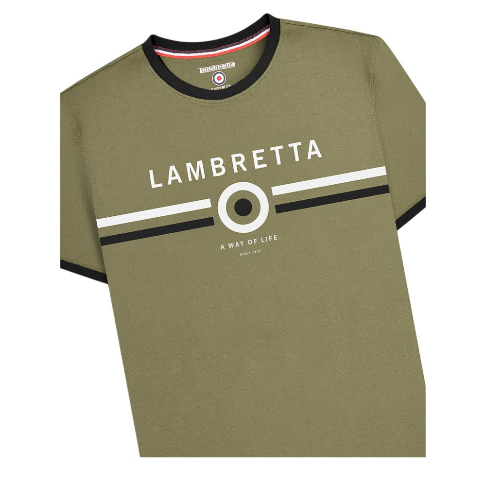 Khaki - Side - Lambretta Mens Target Ringer T-Shirt