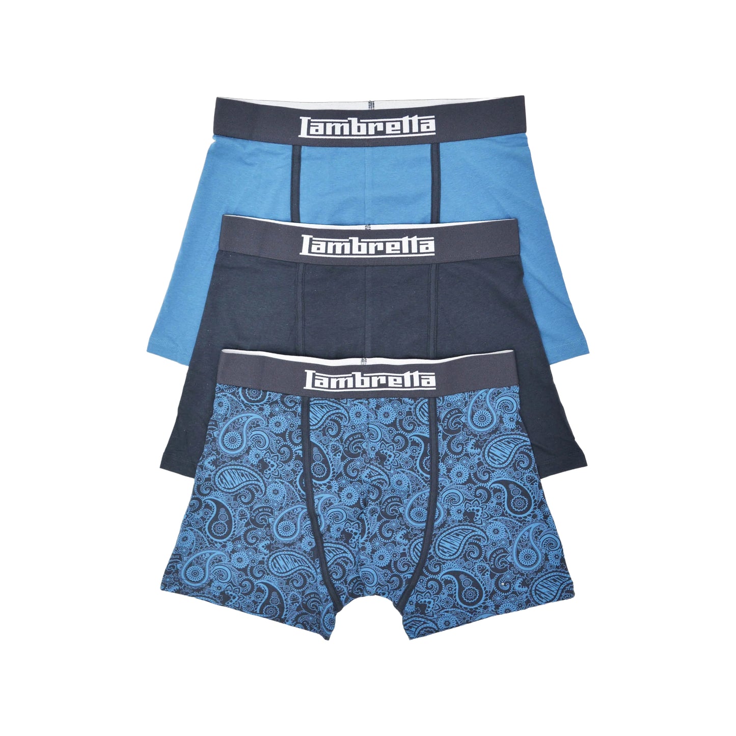Navy - Front - Lambretta Mens Paisley Boxer Shorts (Pack of 3)