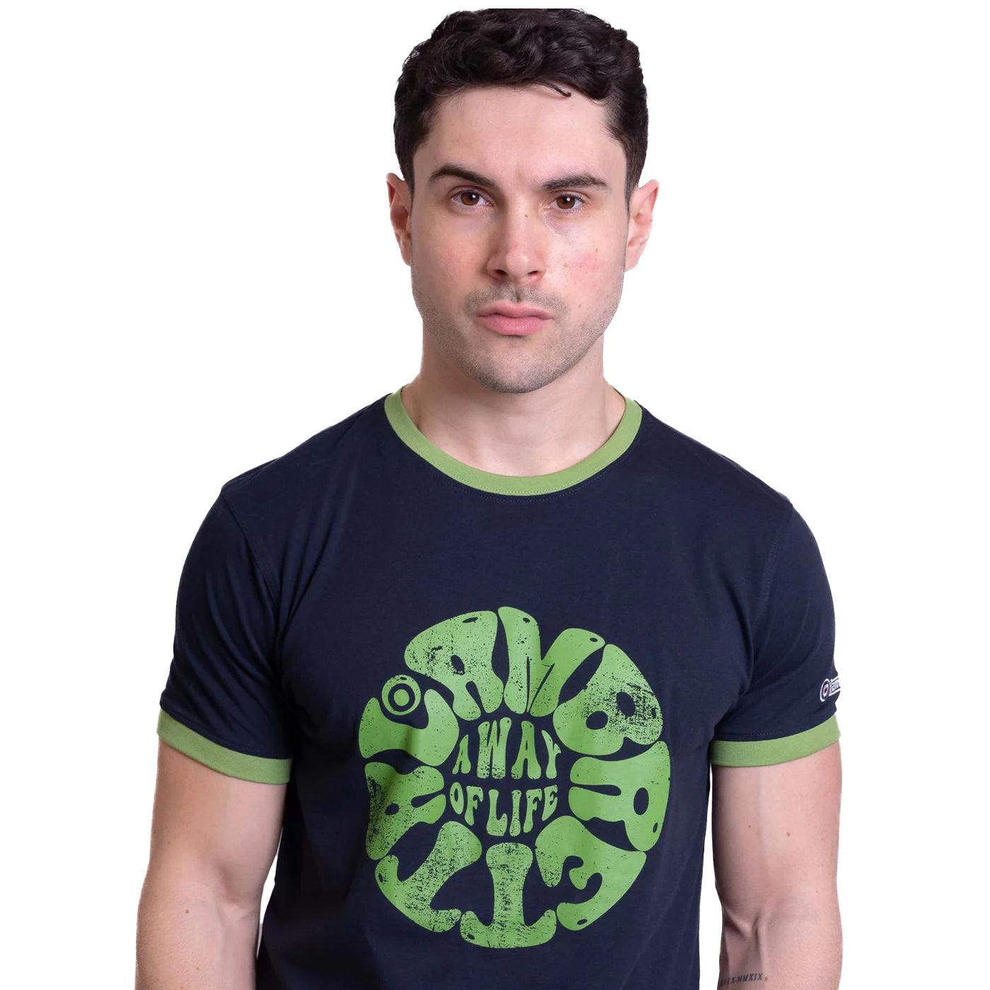 Navy - Side - Lambretta Mens SS24 Ringer Festival T-Shirt