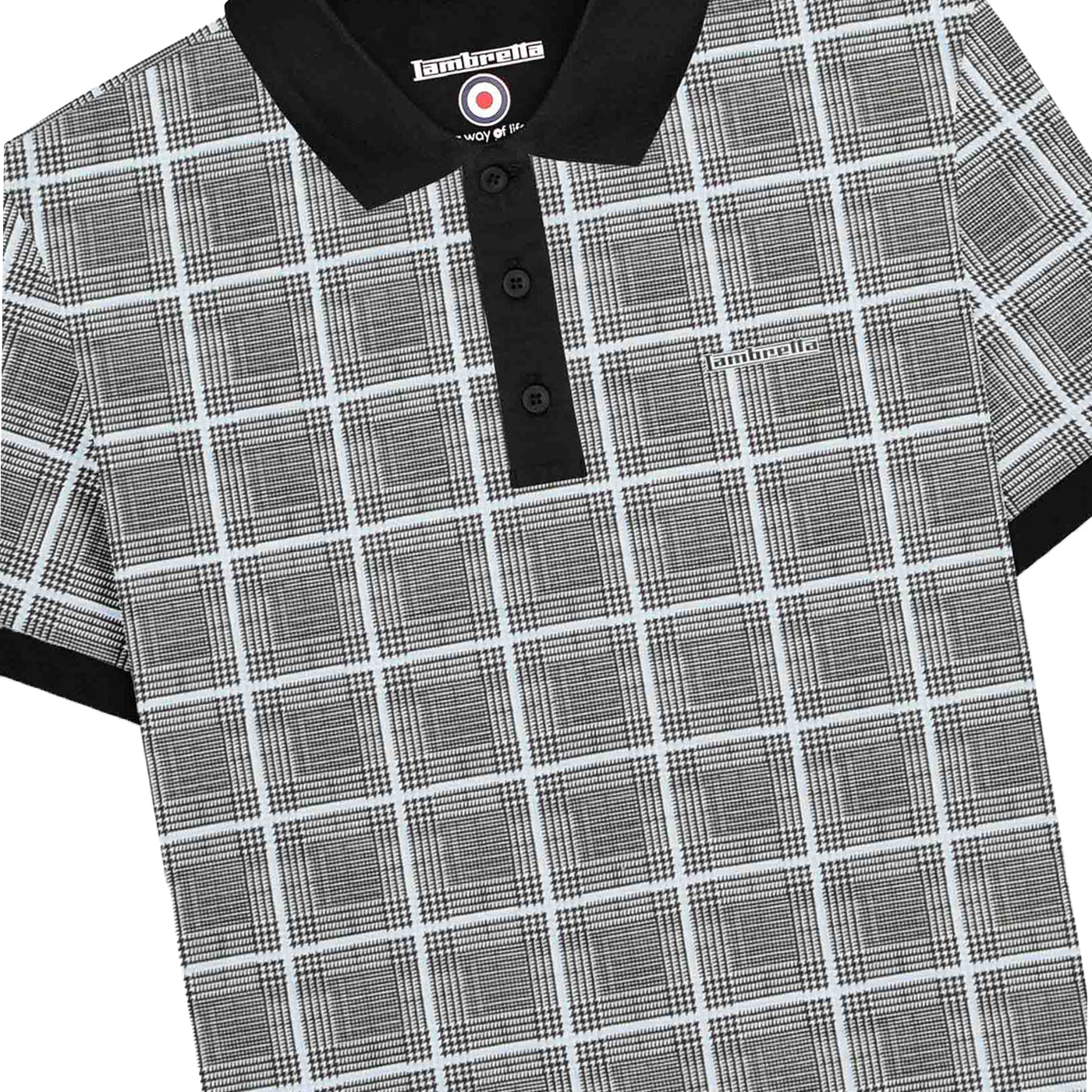 White - Side - Lambretta Mens Prince Of Wales Check Polo Shirt
