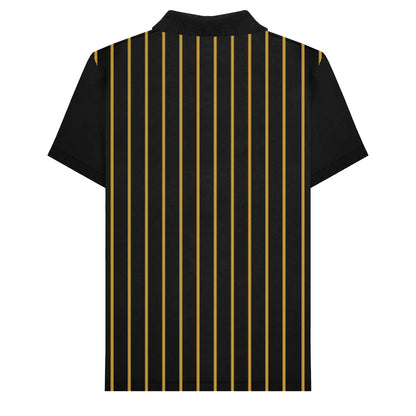 Black-Gold - Back - Lambretta Mens Pinstripe Polo Shirt