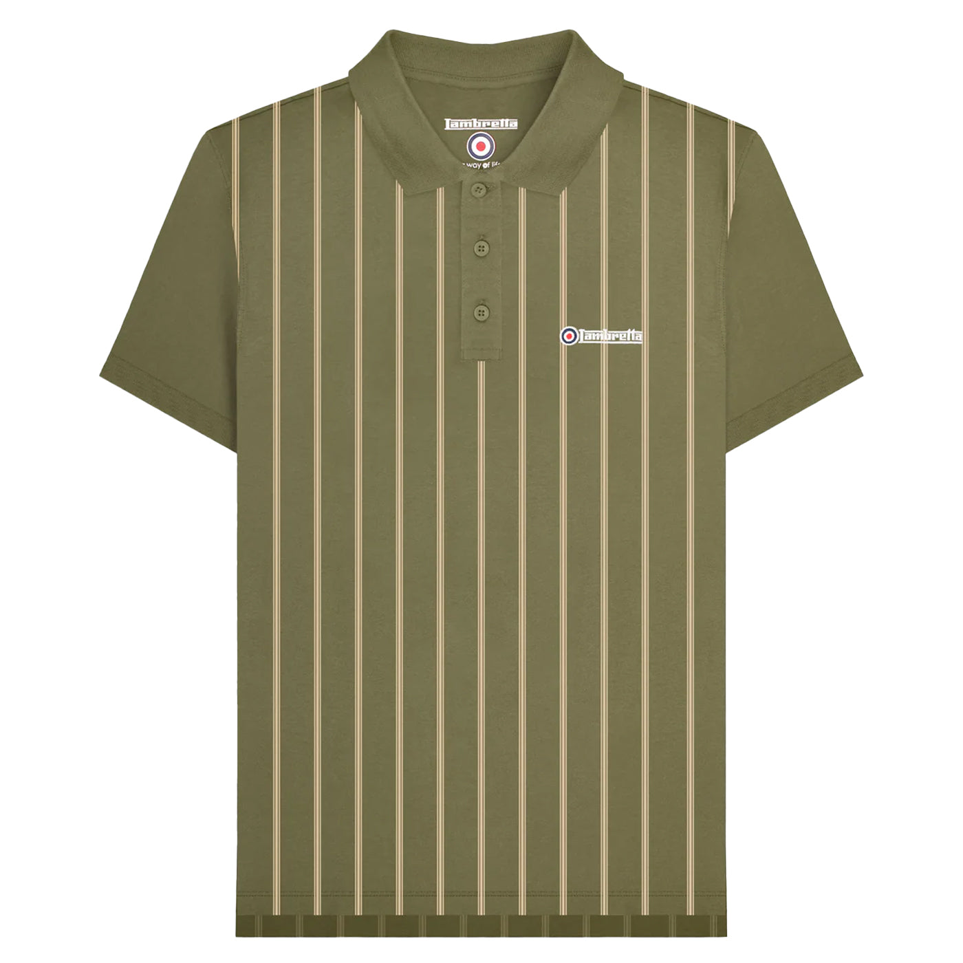 Khaki Green-Cream - Front - Lambretta Mens Pinstripe Polo Shirt