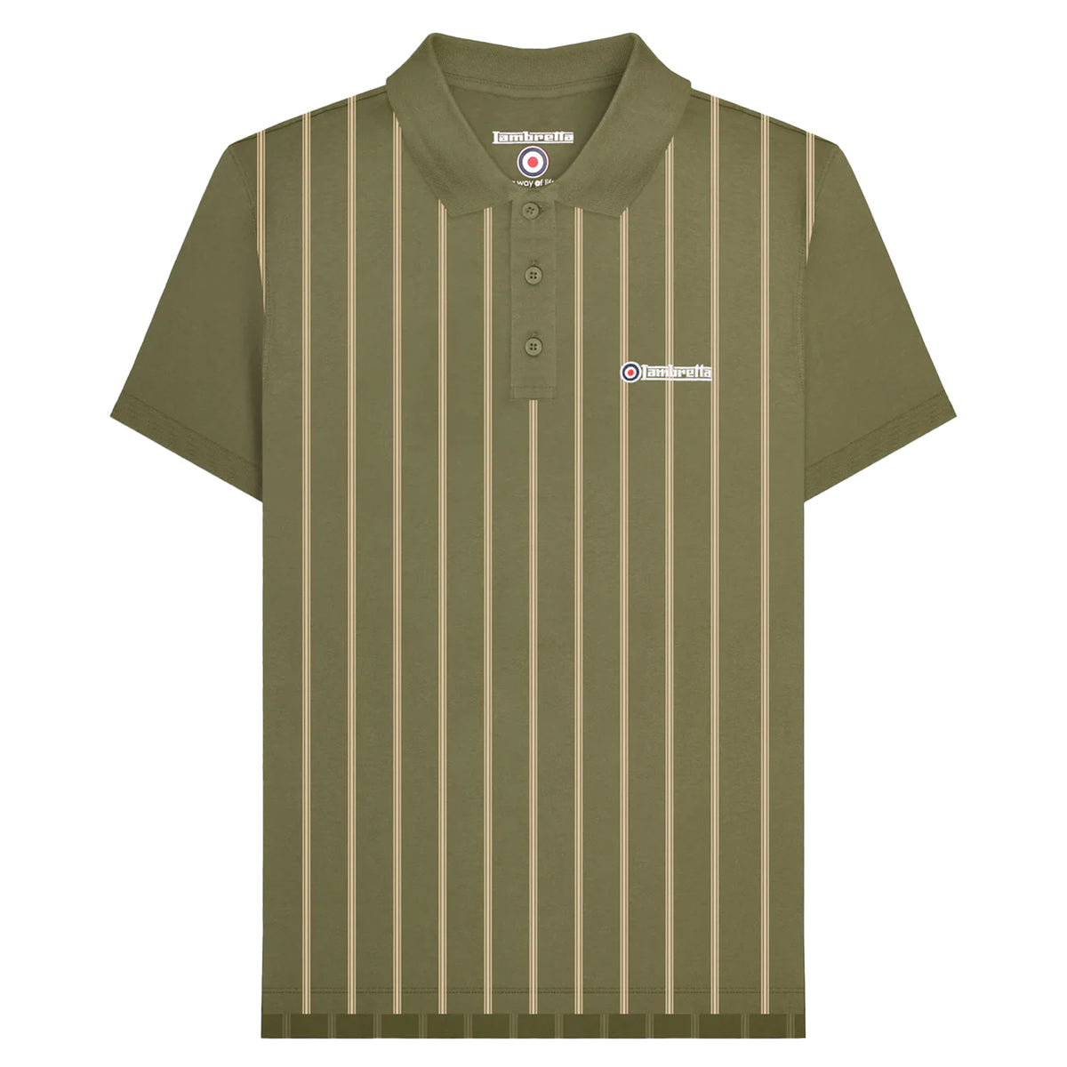 Khaki Green-Cream - Front - Lambretta Mens Pinstripe Polo Shirt