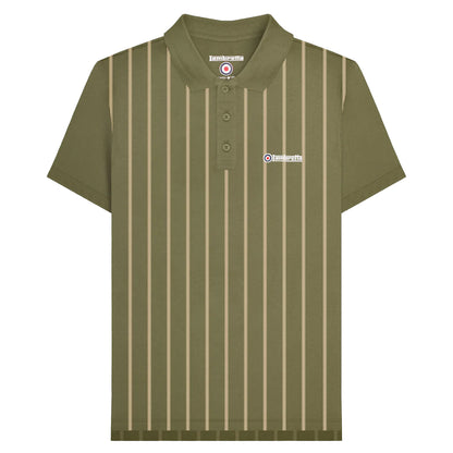 Khaki Green-Cream - Front - Lambretta Mens Pinstripe Polo Shirt