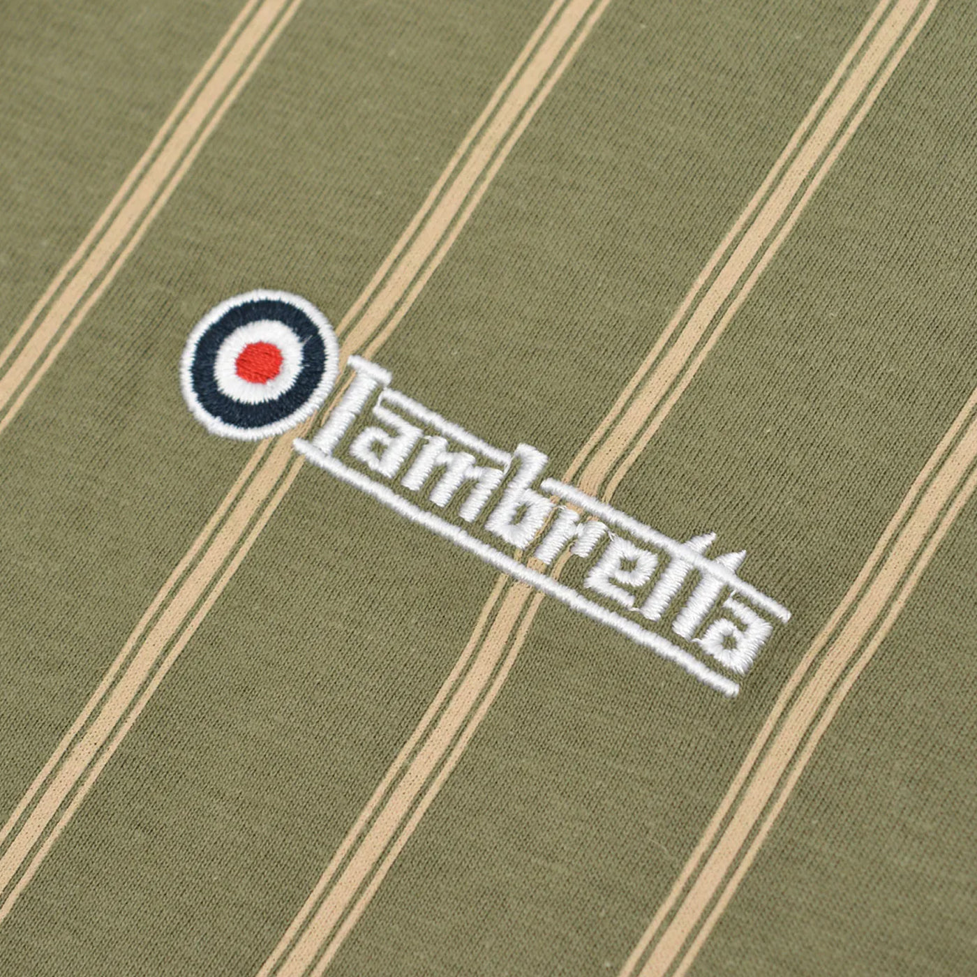 Khaki Green-Cream - Side - Lambretta Mens Pinstripe Polo Shirt