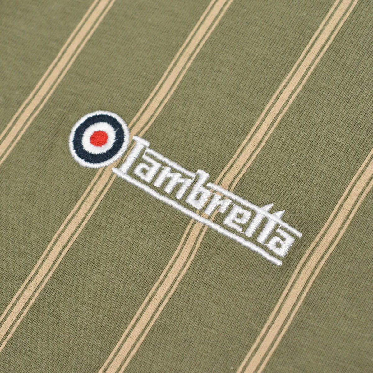 Khaki Green-Cream - Side - Lambretta Mens Pinstripe Polo Shirt
