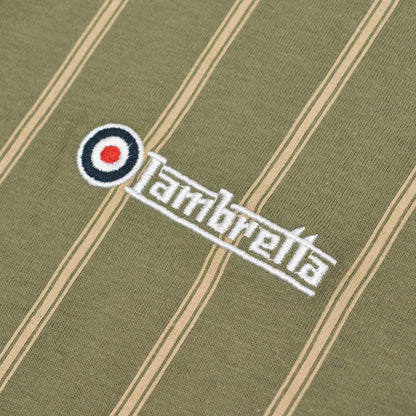 Khaki Green-Cream - Side - Lambretta Mens Pinstripe Polo Shirt