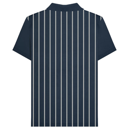 Navy-White - Back - Lambretta Mens Pinstripe Polo Shirt