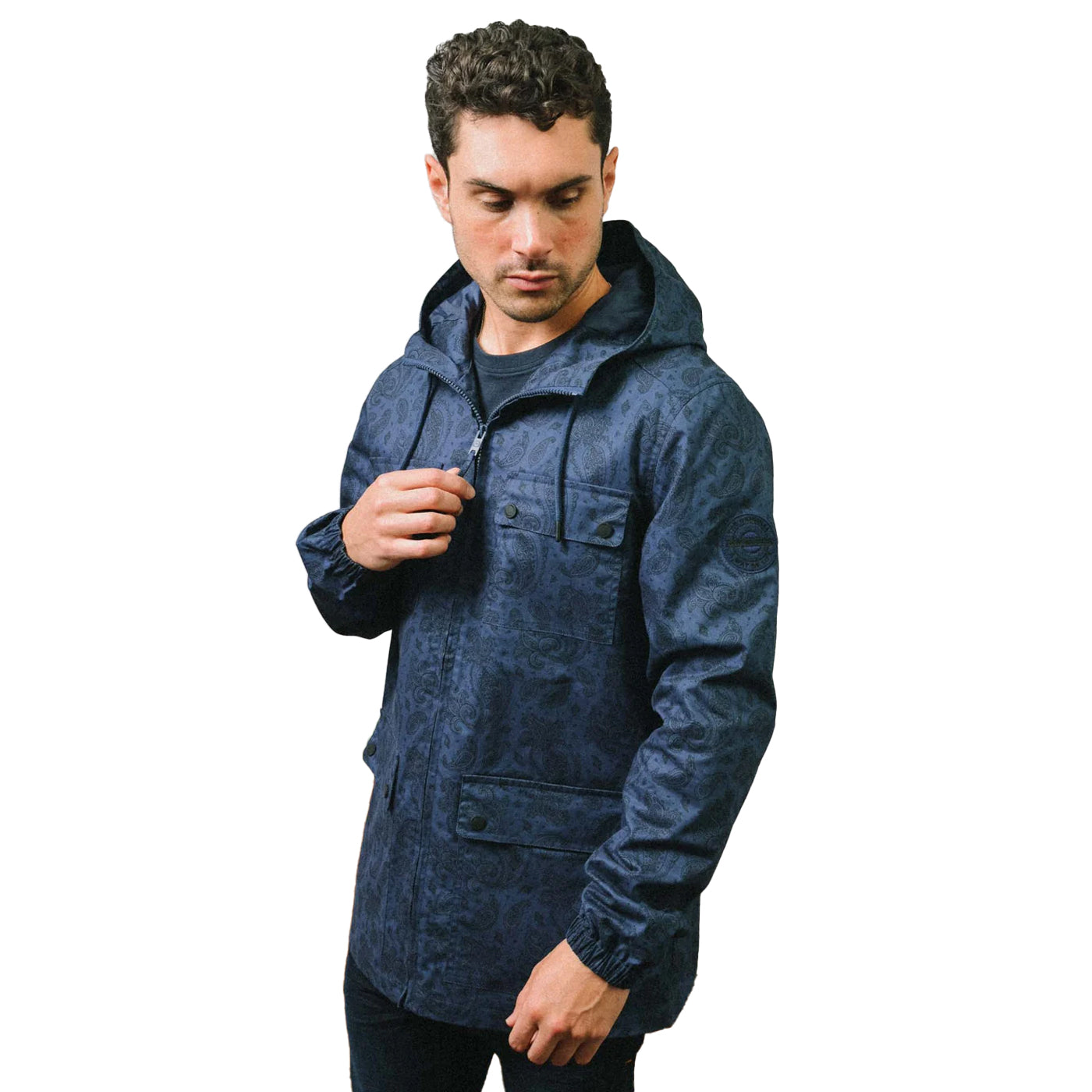 Navy - Side - Lambretta Mens Paisley Field Jacket