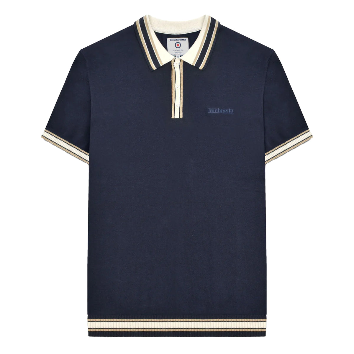 Navy - Front - Lambretta Mens SS25 Tipped Knitted Polo Shirt