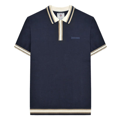 Navy - Front - Lambretta Mens SS25 Tipped Knitted Polo Shirt