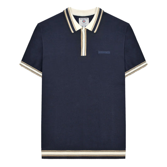 Navy - Front - Lambretta Mens SS25 Tipped Knitted Polo Shirt