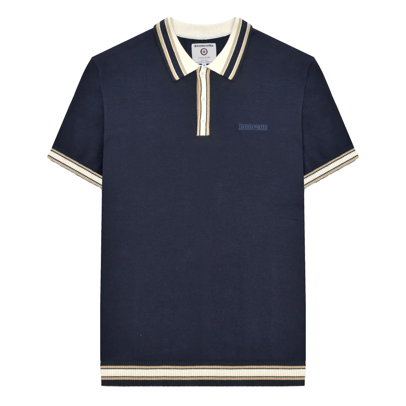Navy - Front - Lambretta Mens SS25 Tipped Knitted Polo Shirt