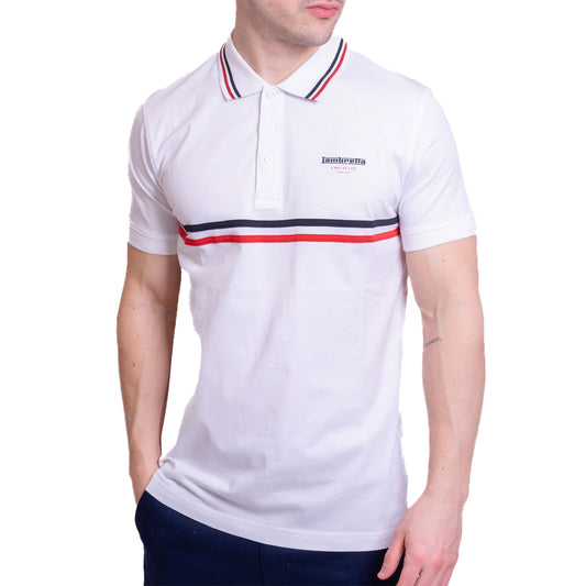White - Front - Lambretta Mens Classic SS24 Stripes Polo Shirt