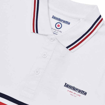 White - Back - Lambretta Mens Classic SS24 Stripes Polo Shirt