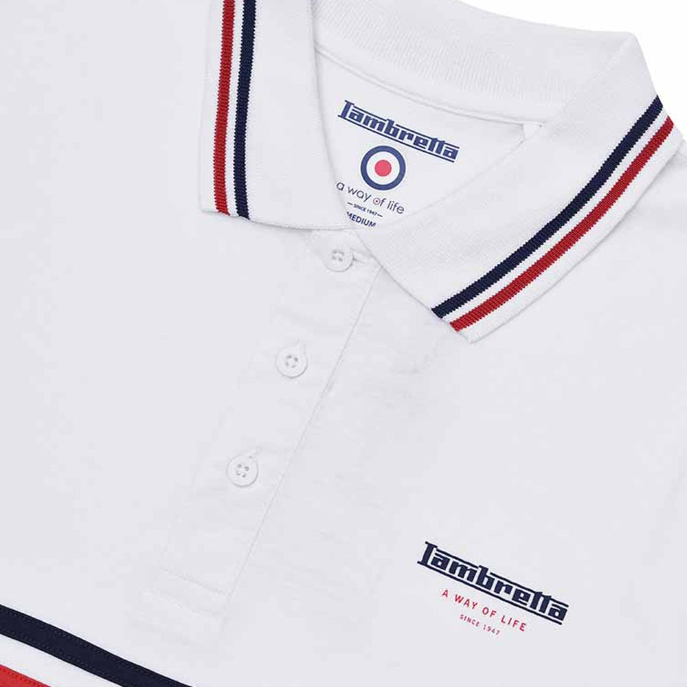 White - Back - Lambretta Mens Classic SS24 Stripes Polo Shirt