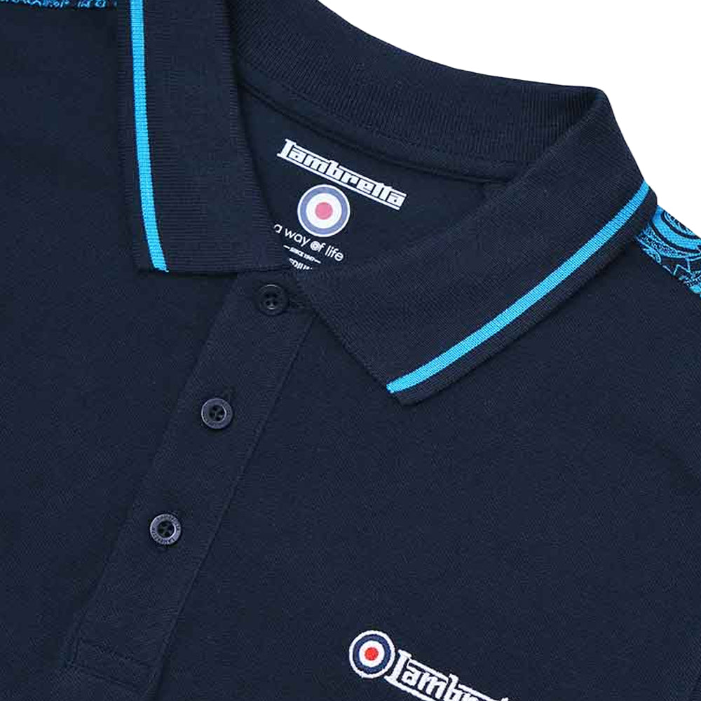 Navy - Back - Lambretta Mens SS24 Paisley Taped Polo Shirt