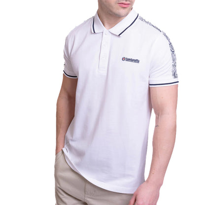 White - Front - Lambretta Mens SS24 Paisley Taped Polo Shirt
