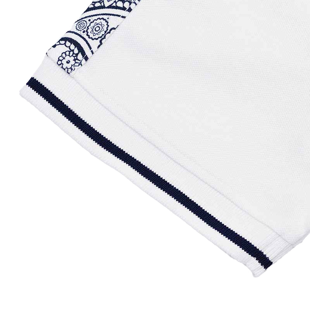 White - Side - Lambretta Mens SS24 Paisley Taped Polo Shirt