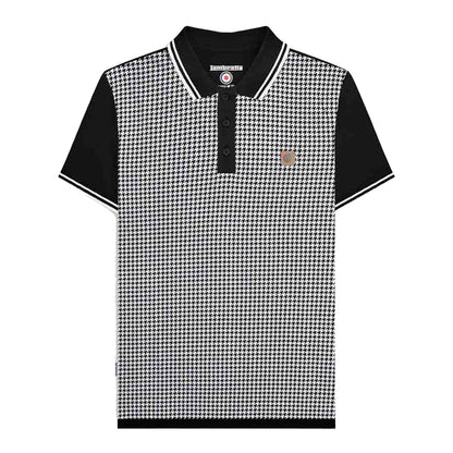 Black-White - Front - Lambretta Mens SS24 Houndstooth Polo Shirt