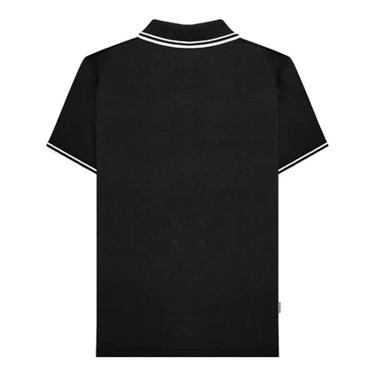 Black-White - Back - Lambretta Mens SS24 Houndstooth Polo Shirt