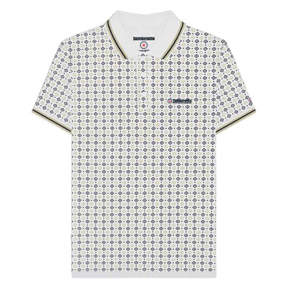 White-Navy-Cashew - Front - Lambretta Mens SS25 Geometric Polo Shirt