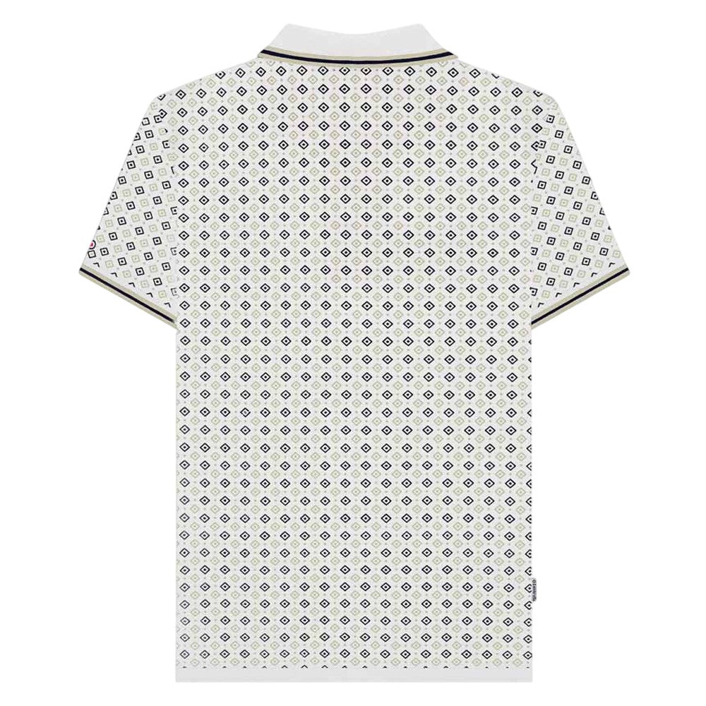 White-Navy-Cashew - Back - Lambretta Mens SS25 Geometric Polo Shirt