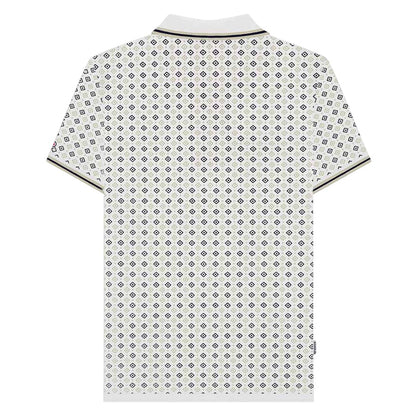 White-Navy-Cashew - Back - Lambretta Mens SS25 Geometric Polo Shirt