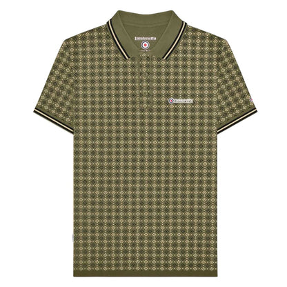 Khaki Green - Front - Lambretta Mens SS25 Geometric Polo Shirt