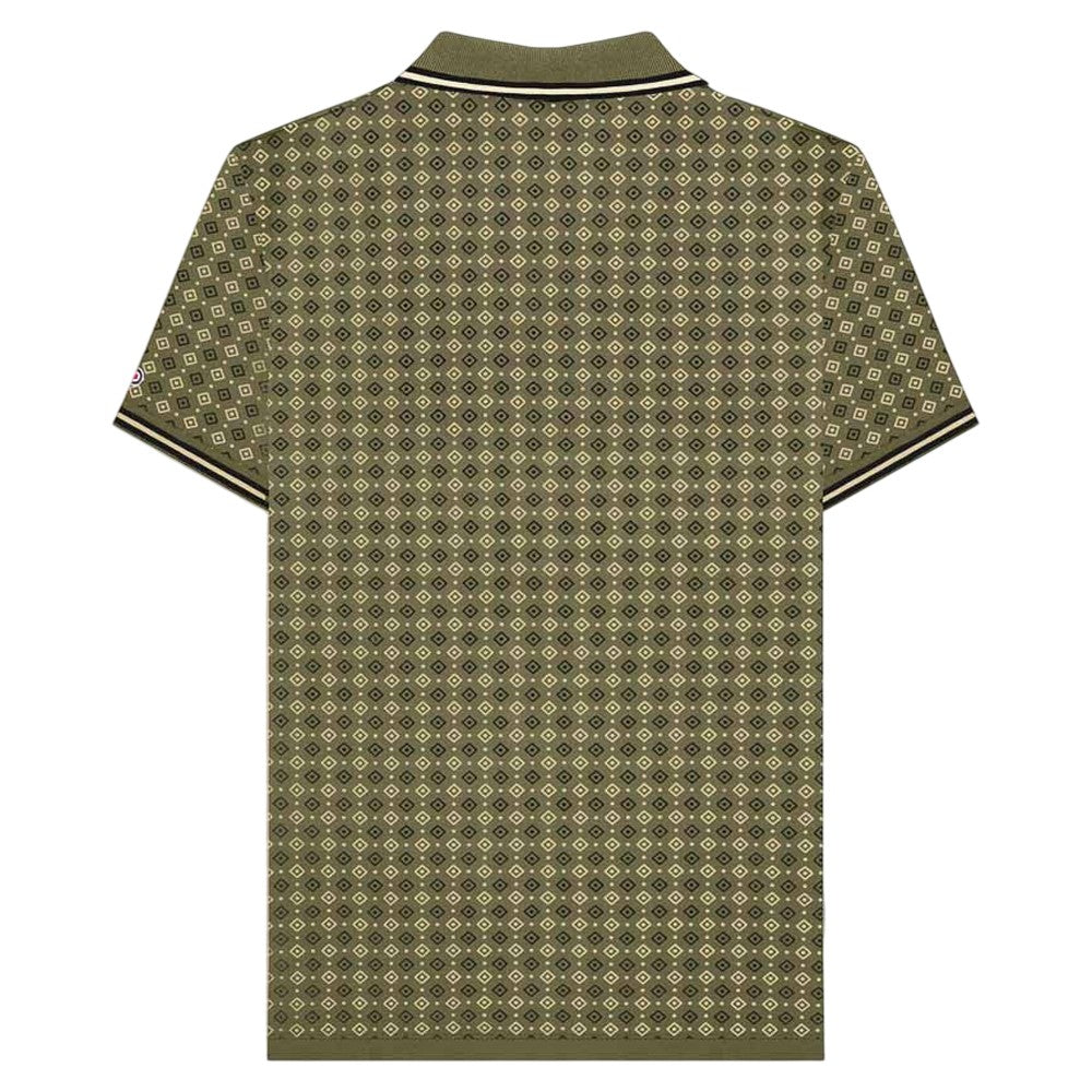 Khaki Green - Back - Lambretta Mens SS25 Geometric Polo Shirt