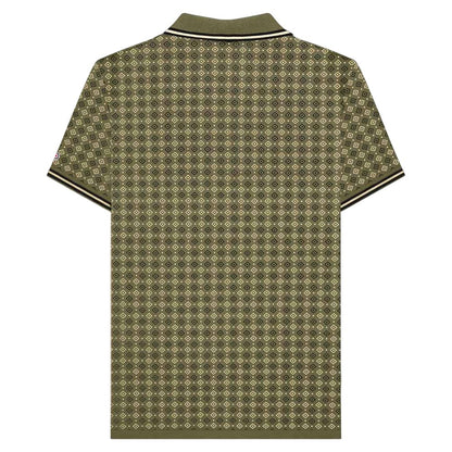 Khaki Green - Back - Lambretta Mens SS25 Geometric Polo Shirt