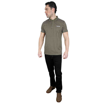 Khaki Green - Side - Lambretta Mens SS25 Geometric Polo Shirt