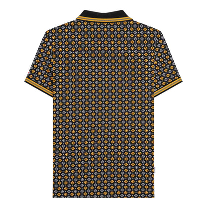 Black-Gold - Back - Lambretta Mens SS25 Geometric Polo Shirt
