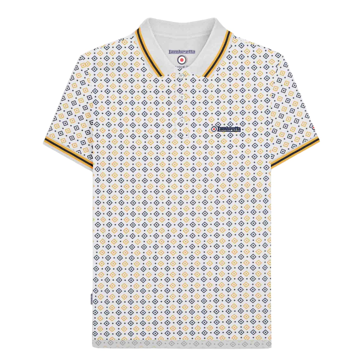 White-Navy-Gold - Front - Lambretta Mens SS25 Geometric Polo Shirt