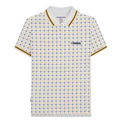 White-Navy-Gold - Front - Lambretta Mens SS25 Geometric Polo Shirt