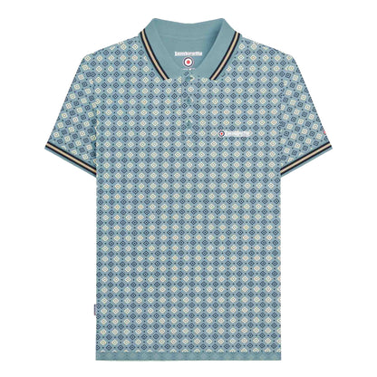 Smoke Blue - Front - Lambretta Mens SS25 Geometric Polo Shirt