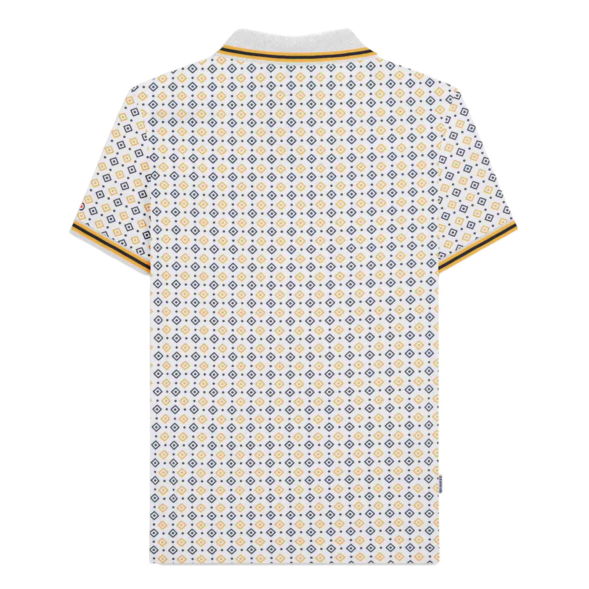 White-Navy-Gold - Back - Lambretta Mens SS25 Geometric Polo Shirt
