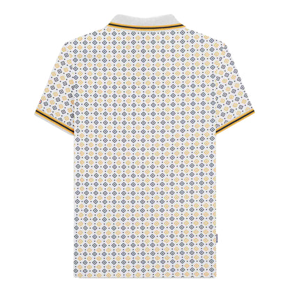 White-Navy-Gold - Back - Lambretta Mens SS25 Geometric Polo Shirt
