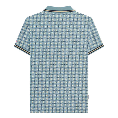 Smoke Blue - Back - Lambretta Mens SS25 Geometric Polo Shirt