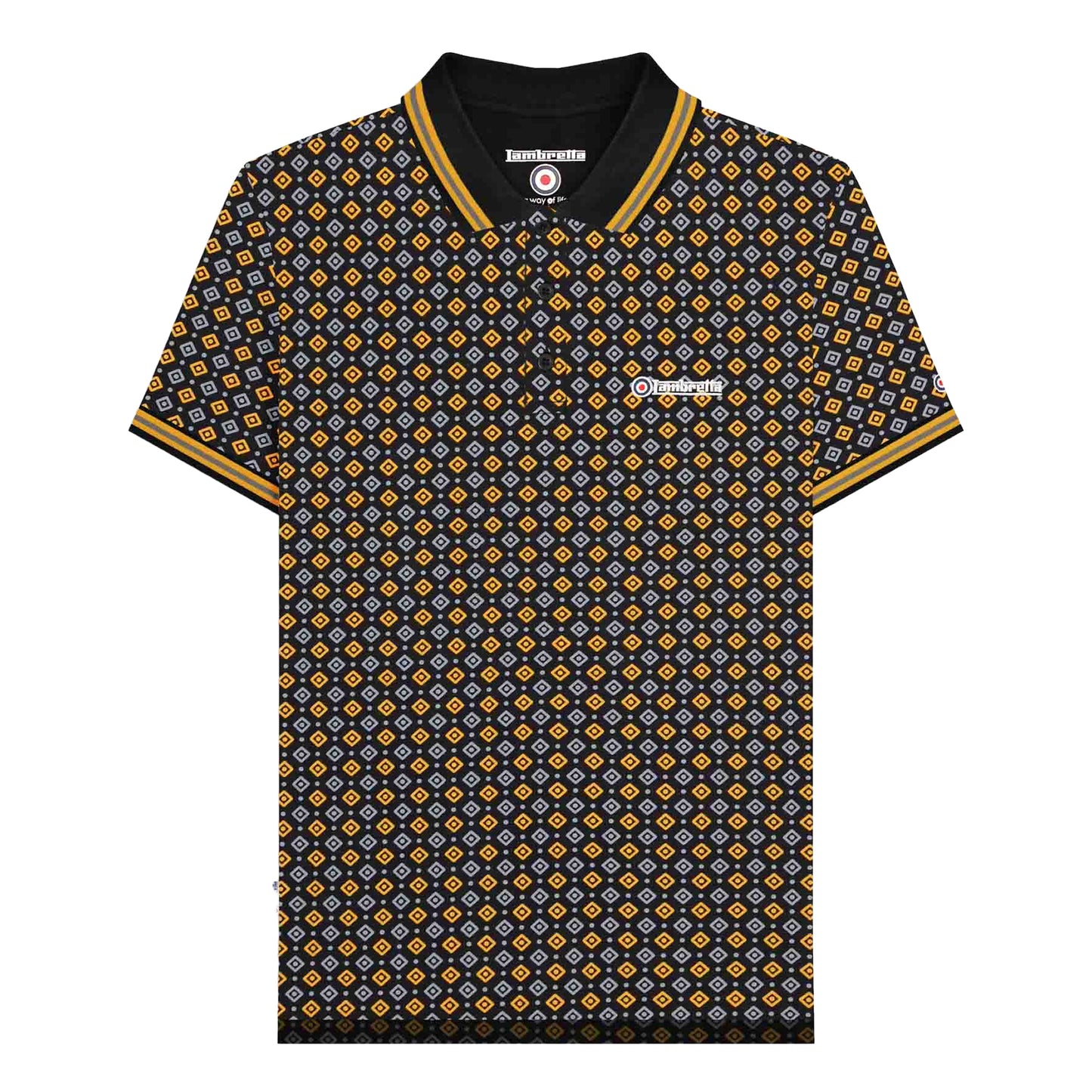 Black-Gold - Front - Lambretta Mens SS25 Geometric Polo Shirt