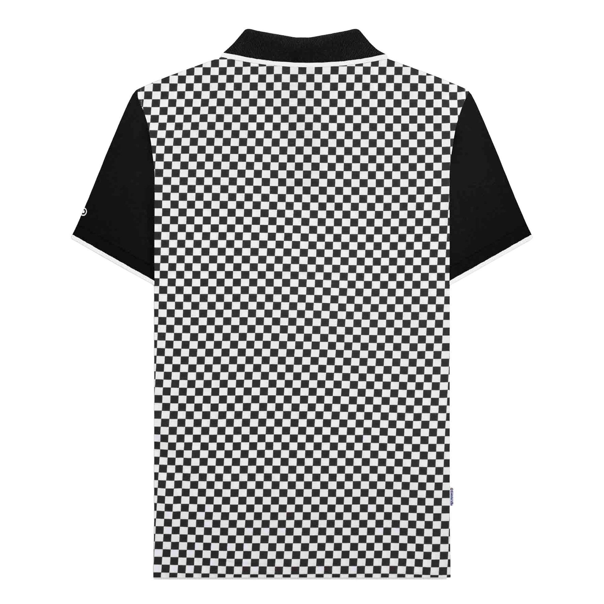 Black-White - Back - Lambretta Mens Two Tone All-Over Print Polo Shirt